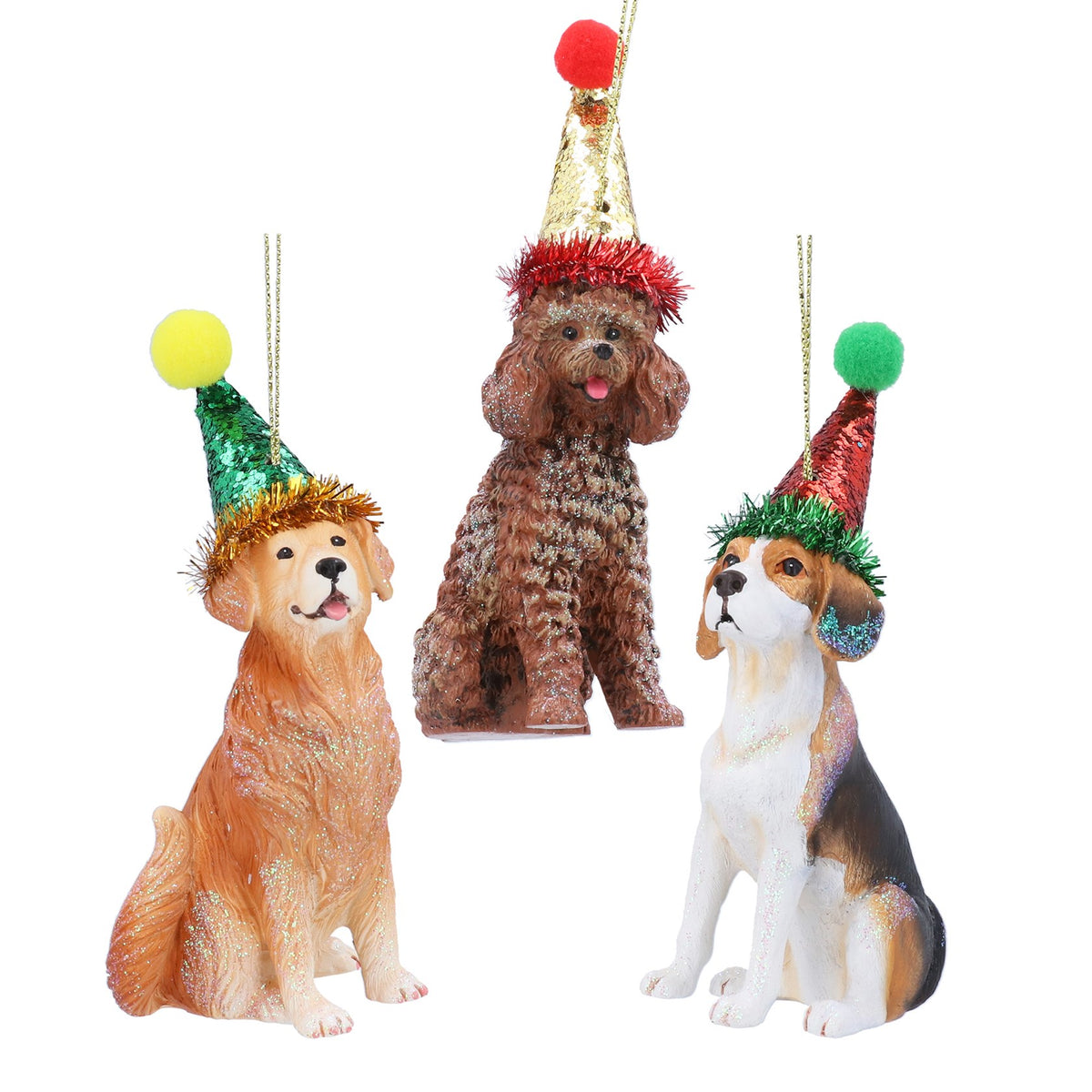 Gisela Graham - Resin Dog Christmas Bauble with Party Hat Single - 12cm
