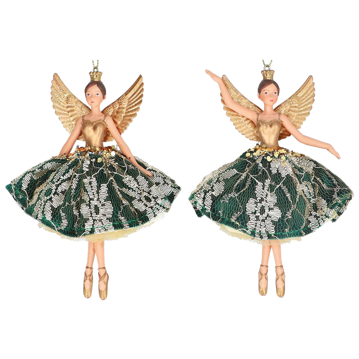 Gisela Graham - Resin Large Lace Fairy Christmas Decoration Single - 15cm
