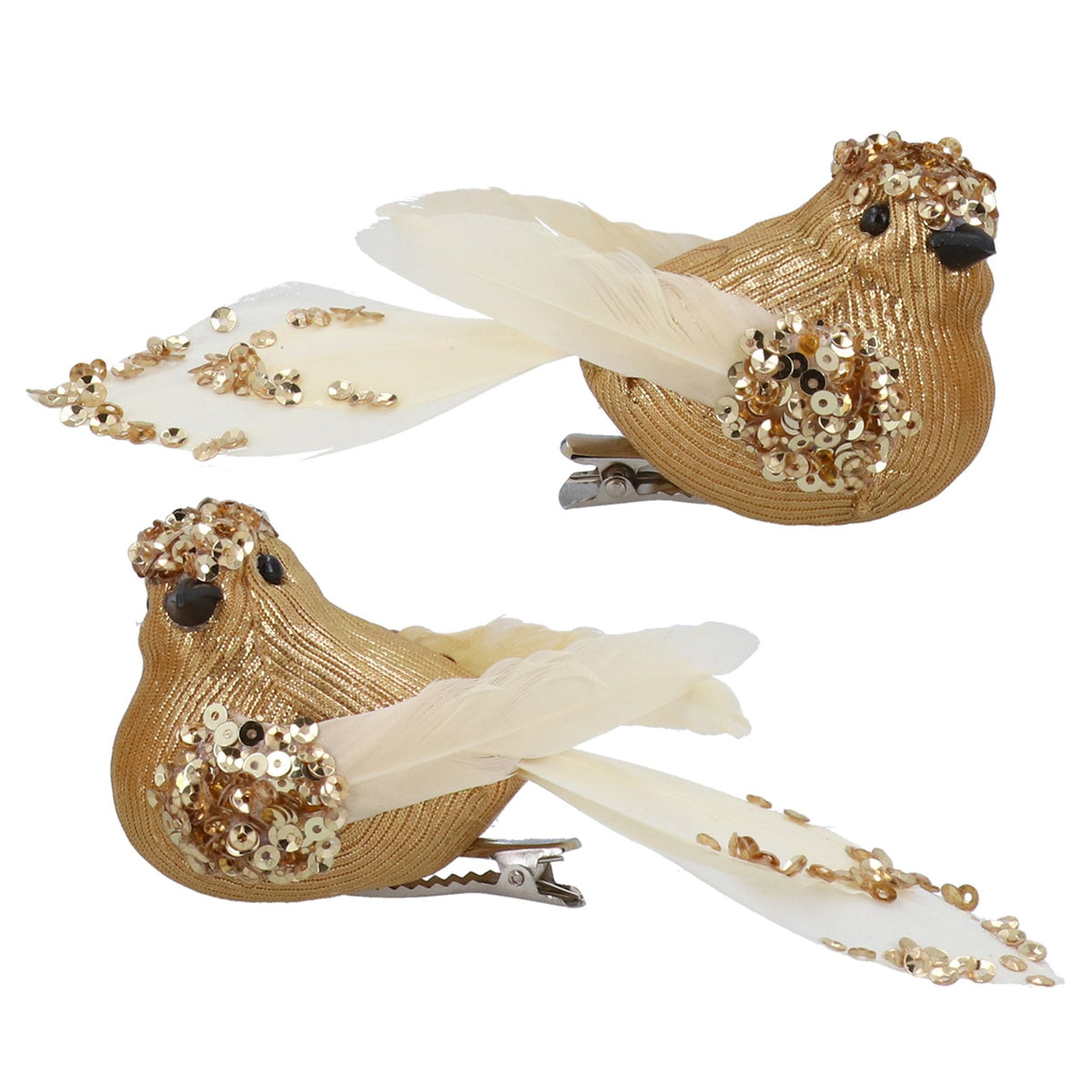 Gisela Graham - Gold with Champagne Tail Bird Clip-on Decoration Single - 15cm