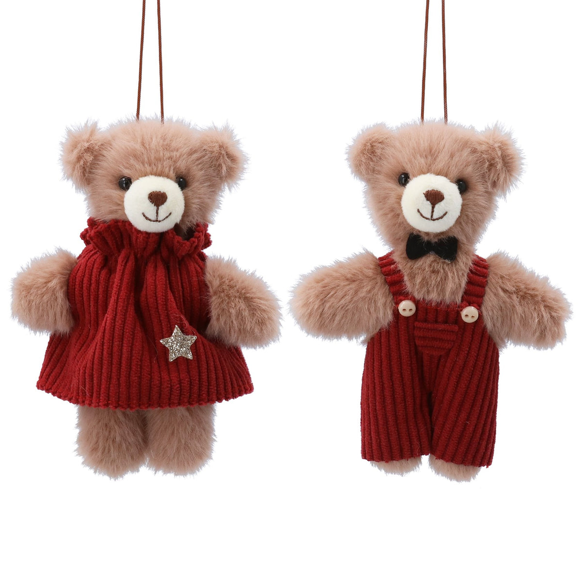 Gisela Graham -  Fabric Mr or Mrs Teddy in Dark Red Corduroy Decoration - 12cm