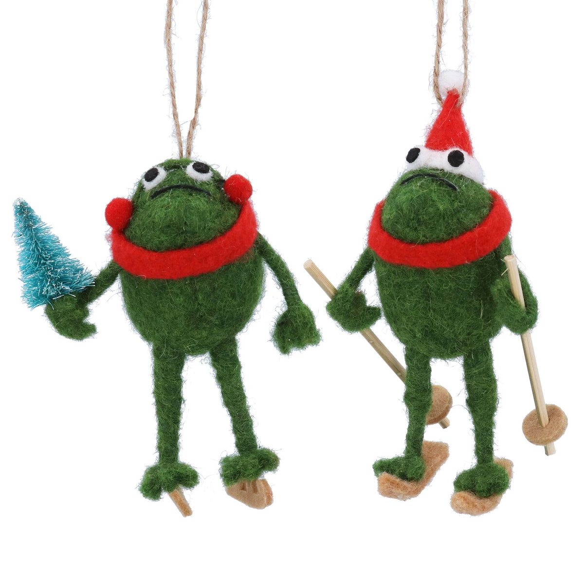 Gisela Graham - Mixed Wool Skiing or Skating Frog Hanging Tree Decoration