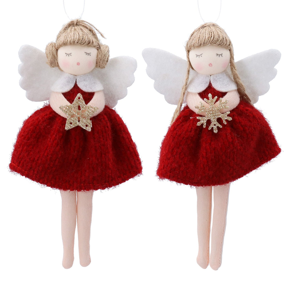 Gisela Graham - White Winged Fabric Angel with Dark Red Dress Single - 16cm