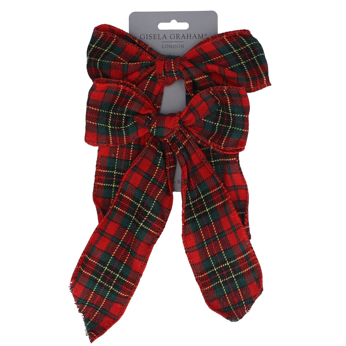 Gisela Graham - Pack of 2 Tartan Fabric Bows 25cm