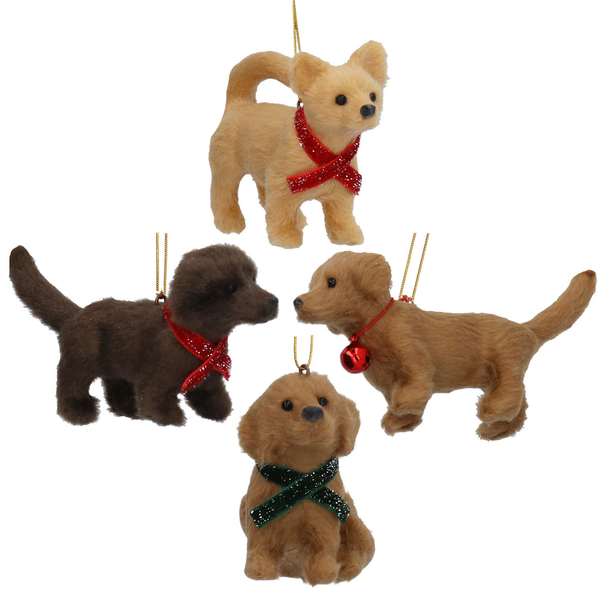 Gisela Graham Faux Fur Dog with Bow Collar Christmas Bauble 11cm