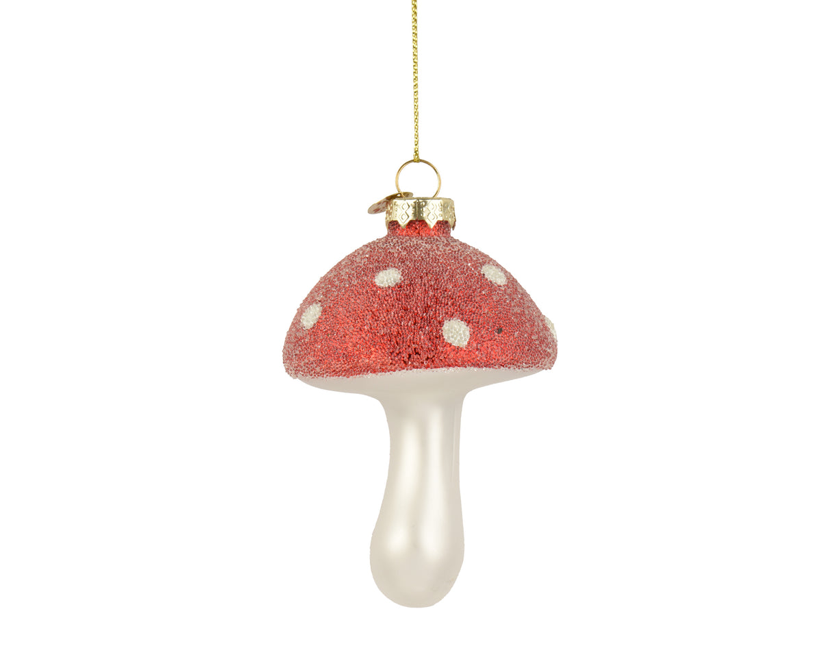 Glass Mushroom Bauble with Beads and Dots 11cm