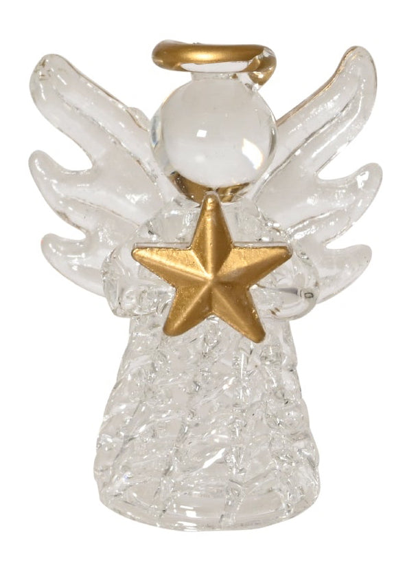 Clear Glass Angel Holding Book,Star or Heart 4.5cm