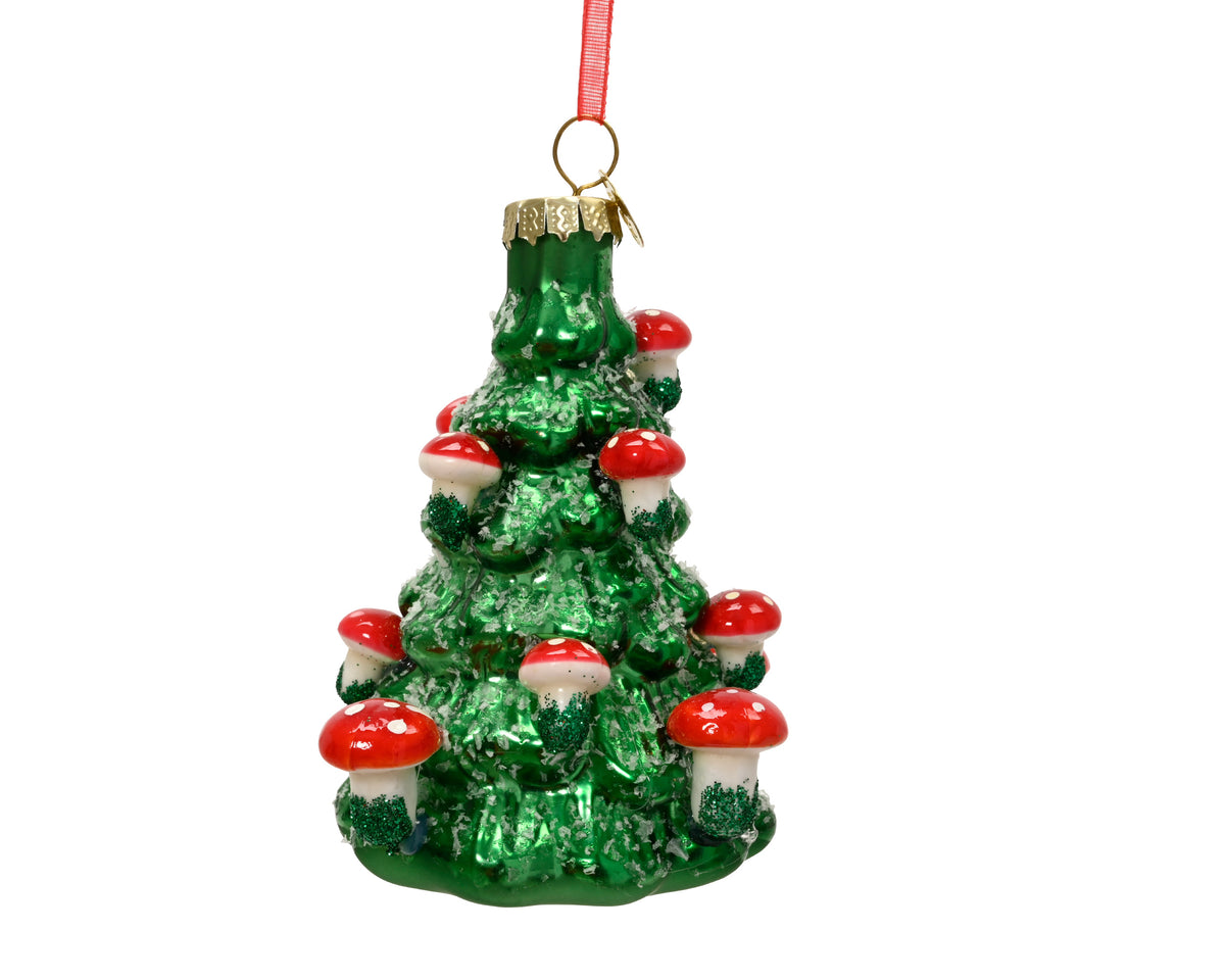 Shiny Tree with Mushrooms Glass Bauble 10.3cm