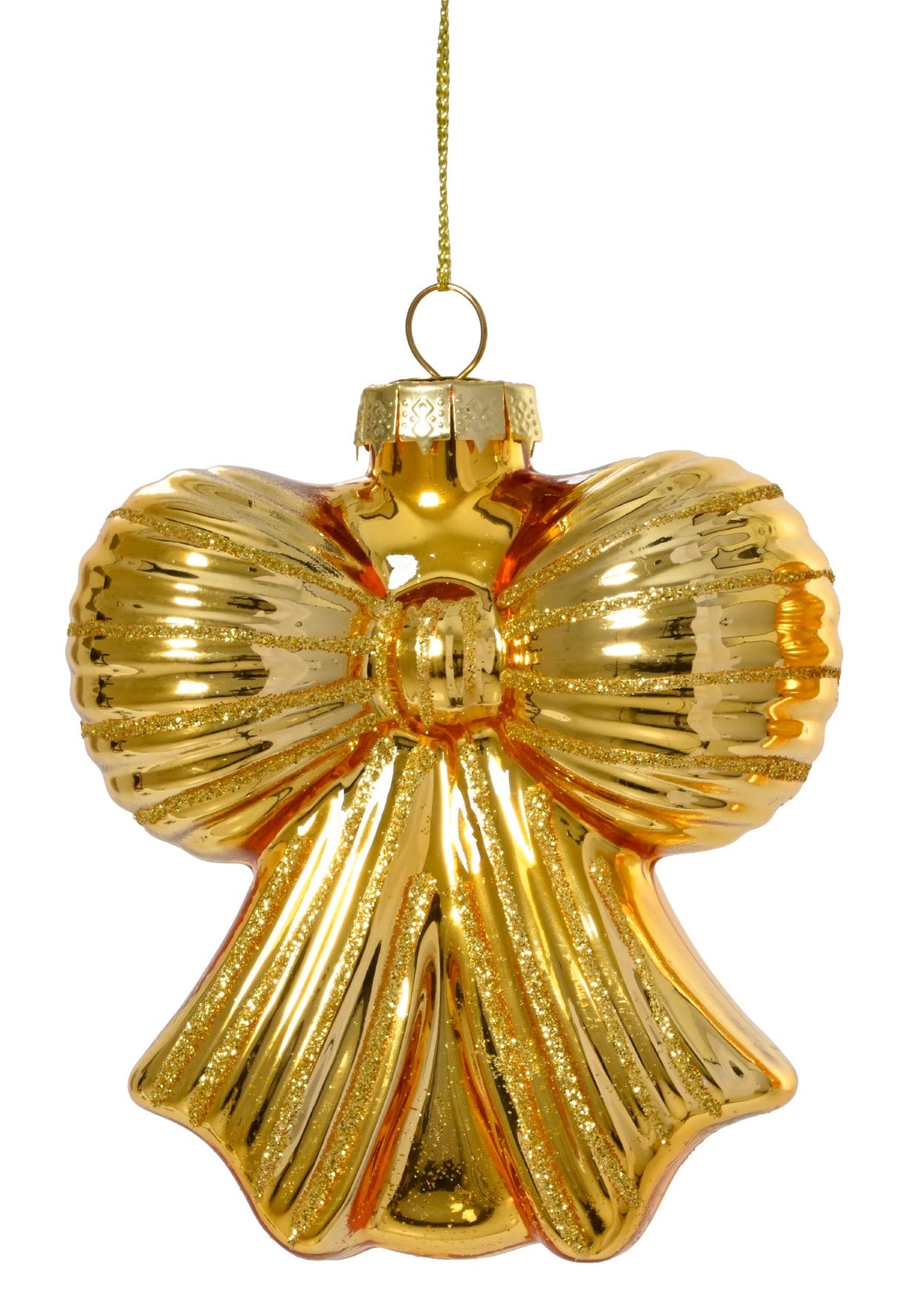 Light Gold Glass Bow Shaped Bauble - 8cm