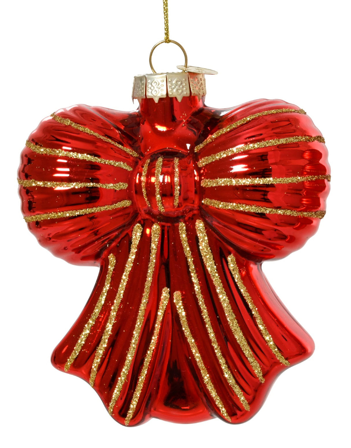 Christmas Red Glass Bow Shaped Bauble - 8cm