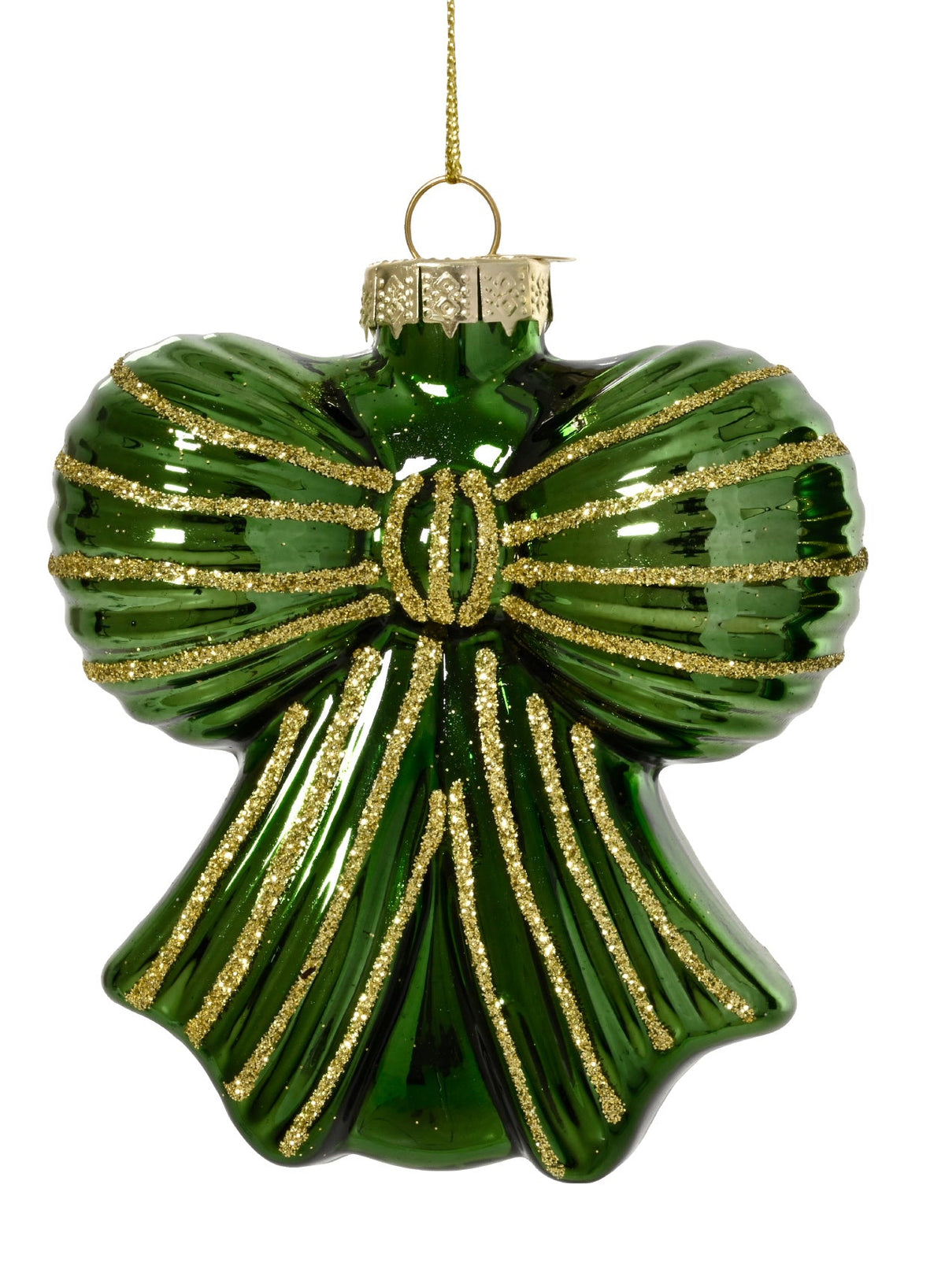 Pine Green Glass Bow Shaped Bauble - 8cm
