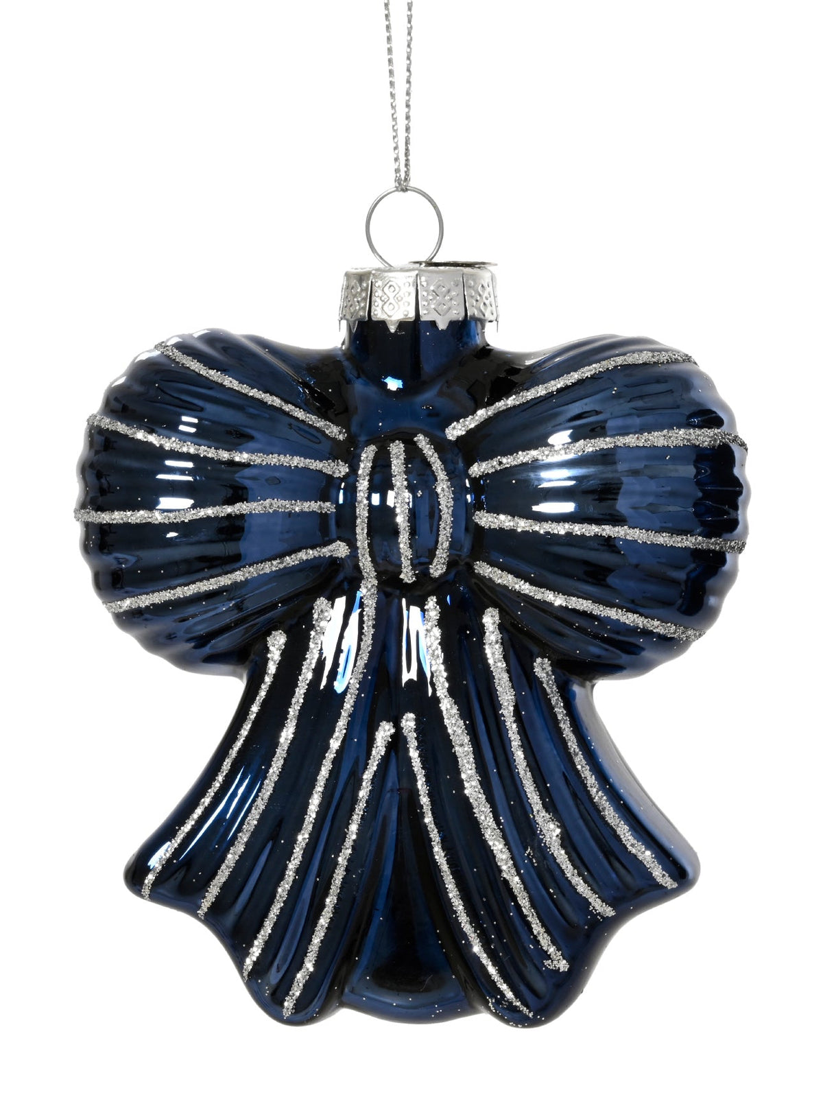 Midnight Blue Glass Bow Bauble - 8cm