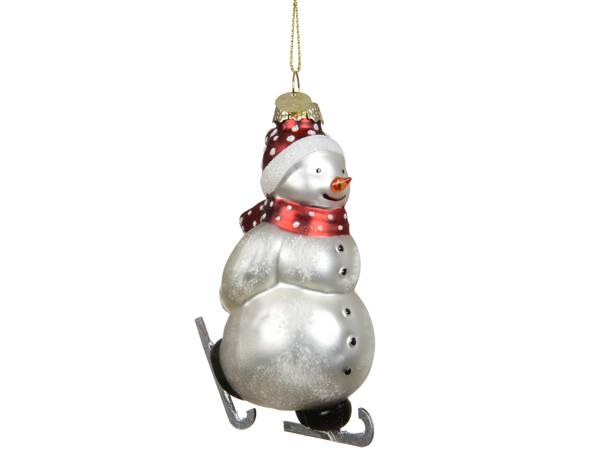 Skiing Snowman Glass Bauble 11cm