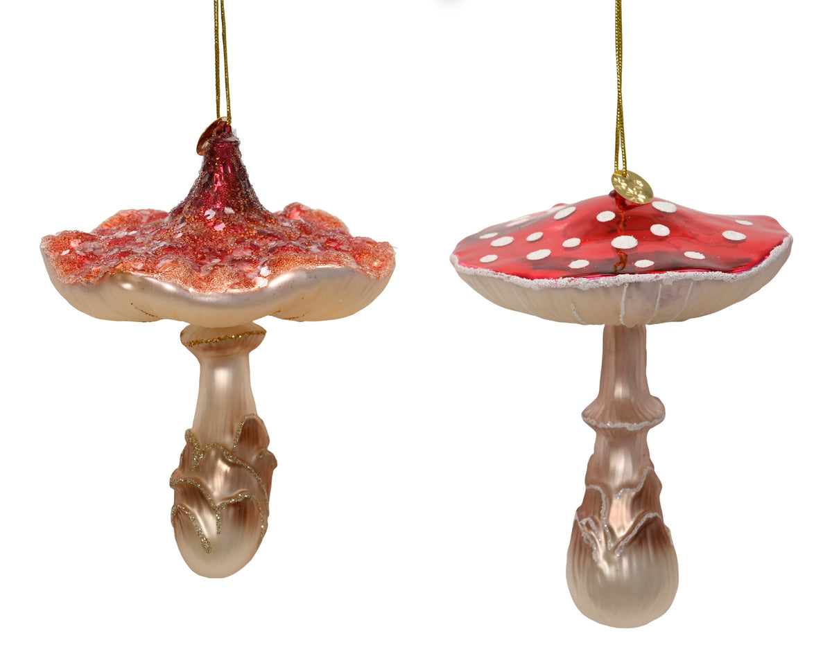 Spotted or Textured Mushroom Single Glass Bauble 11.3cm