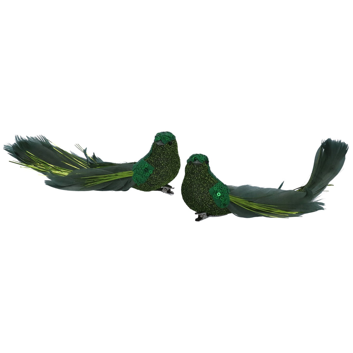 Gisela Graham - Green Sparkle Feather Curly Tail Bird Clip-on Decoration Single 15cm