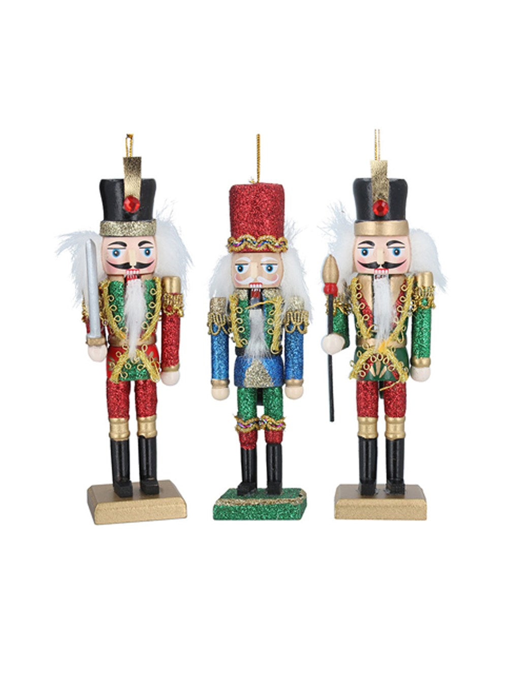 Gisela Graham Traditional Glitter Wooden Nutcracker Hanging Decoration Single - 15cm