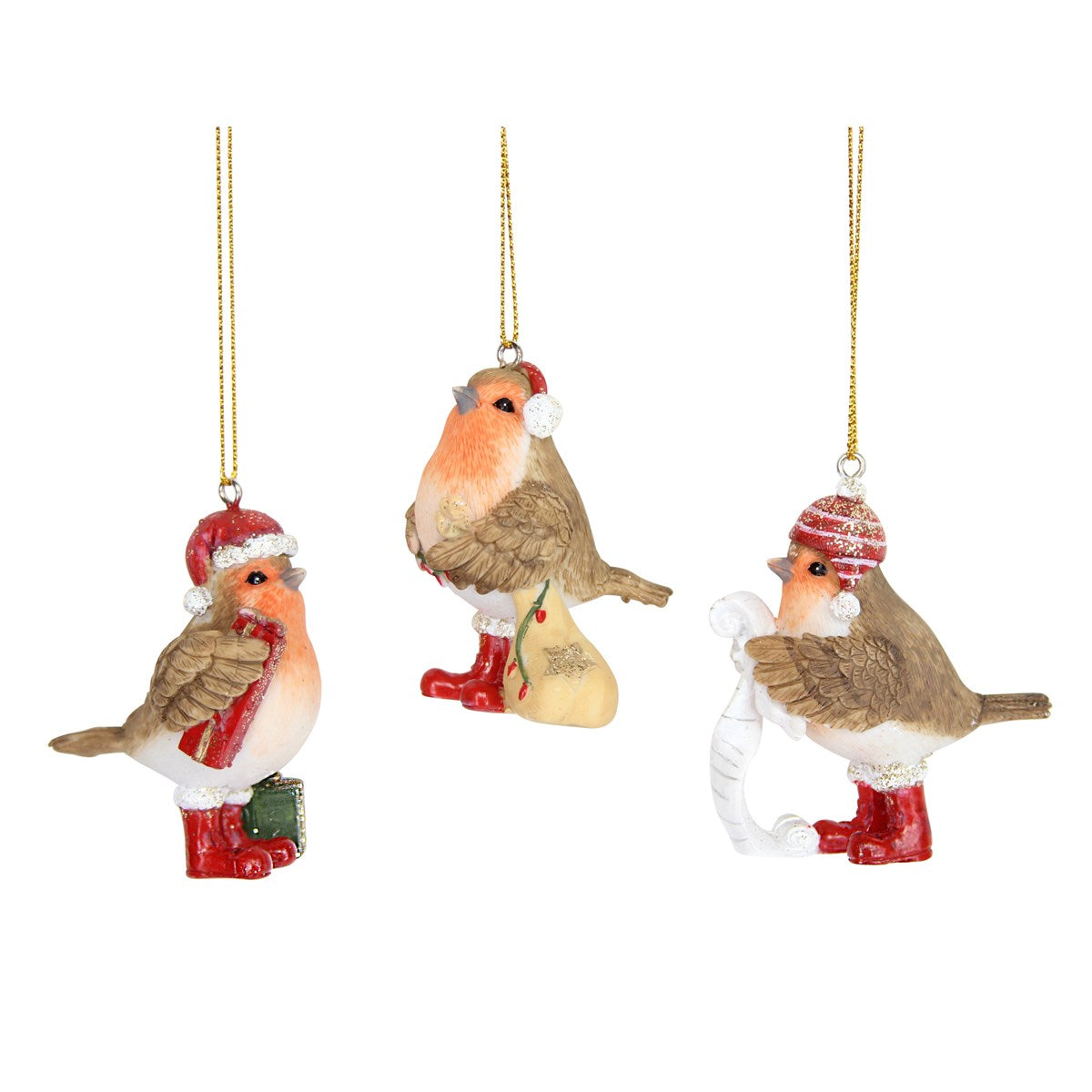 Gisela Graham Resin Robin Christmas Bauble with Red Boots - 6cm