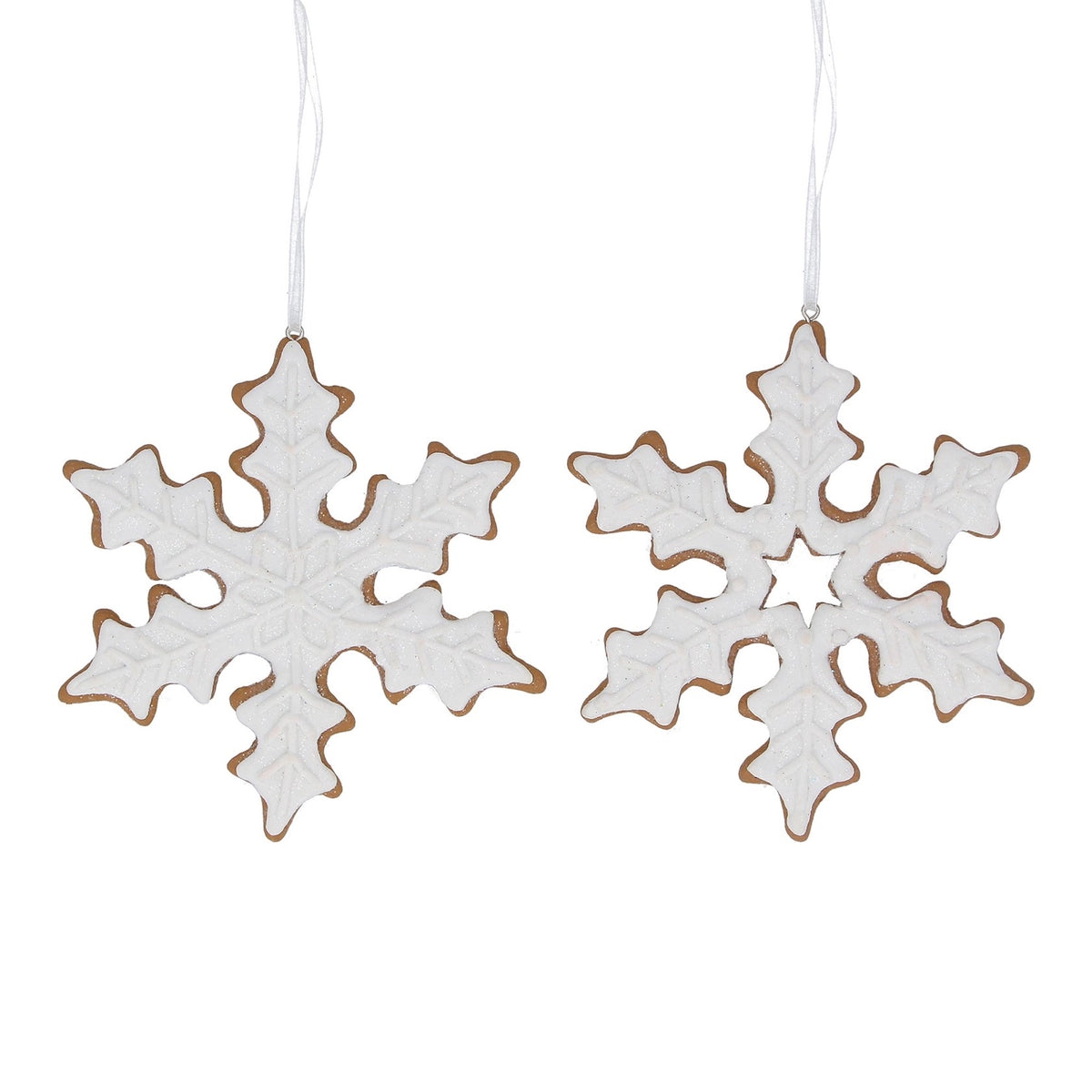 Gisela Graham White Iced Gingerbread Snowflake Claydough Decoration - 14cm