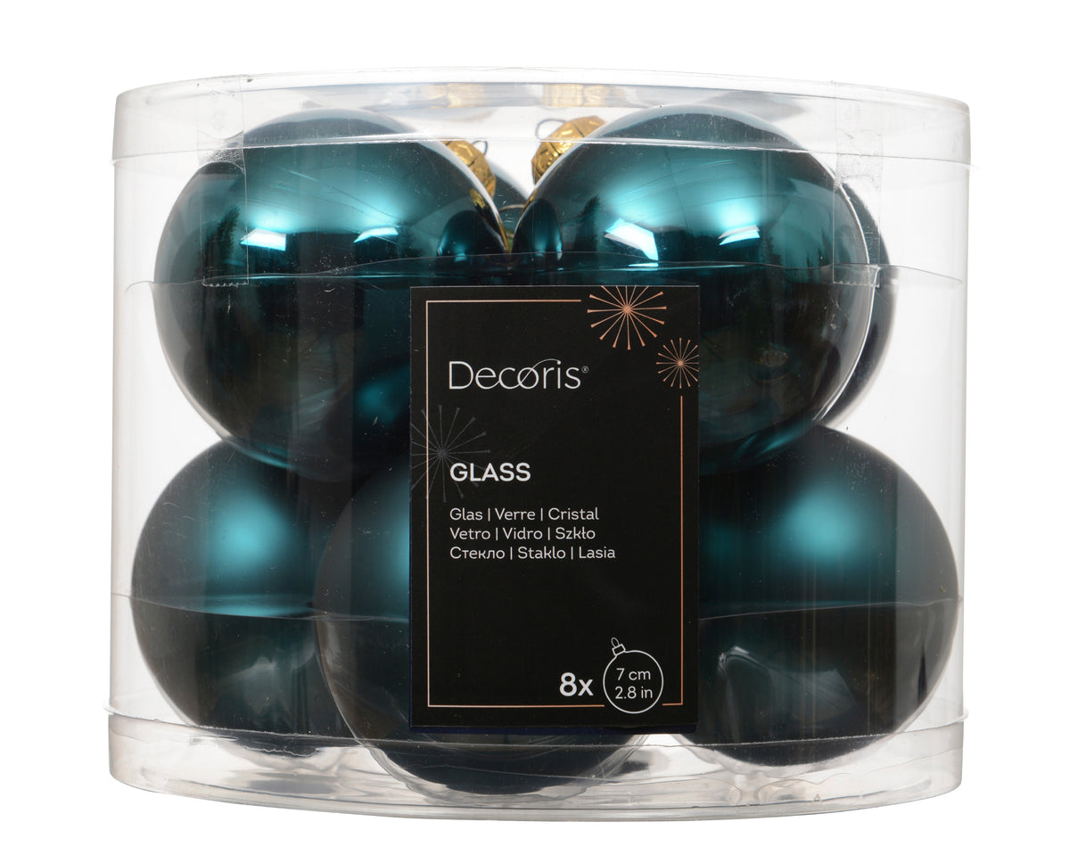 Emerald Matte & Shiny Glass Baubles 7cm - Pack of 8