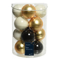 Set of 16 Winter White, Gold and Black Glass Baubles - 8cm