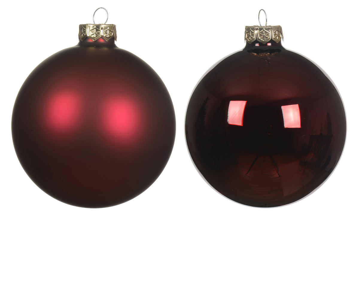 Pack of 4 Oxblood Dark Red Matte & Shiny Glass Baubles - 10cm