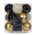 Set of 15 Winter White, Gold and Black Glass Baubles - 6cm