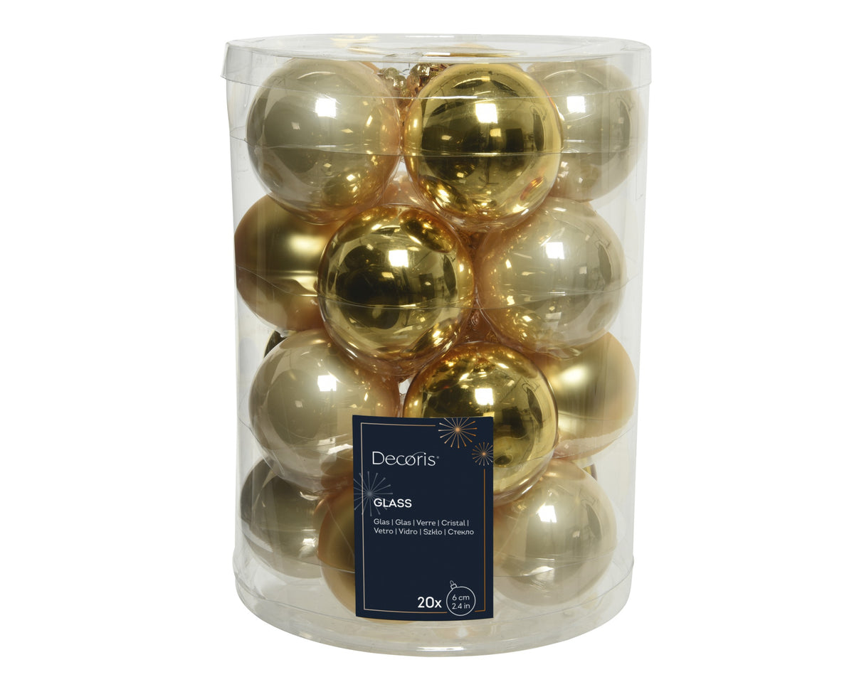 Matte & Shiny Gold & Pearl Glass Baubles 6cm - Pack of 20