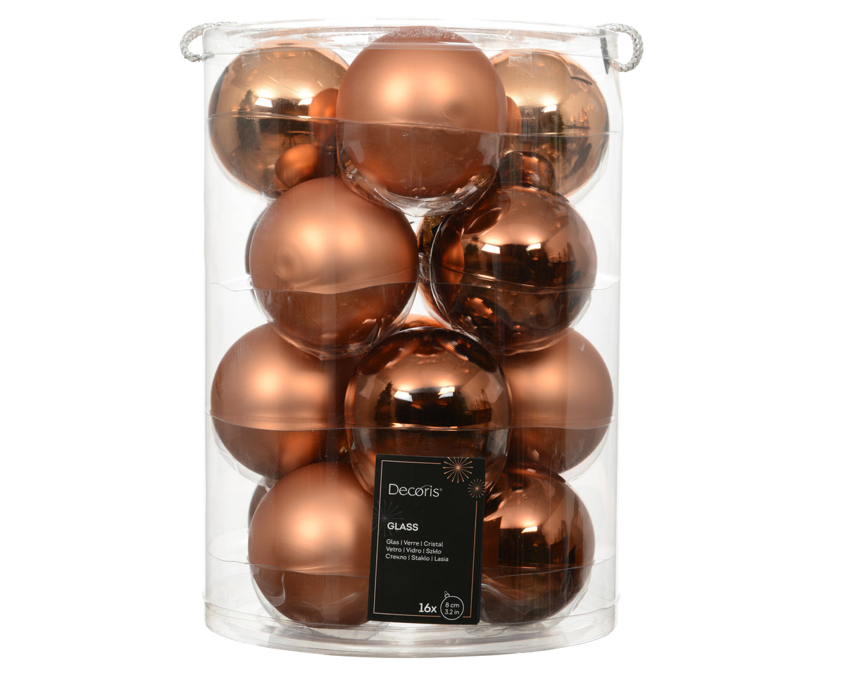 Matte & Shiny Brown & Bronze Mixed Glass Baubles 8cm - Pack of 16