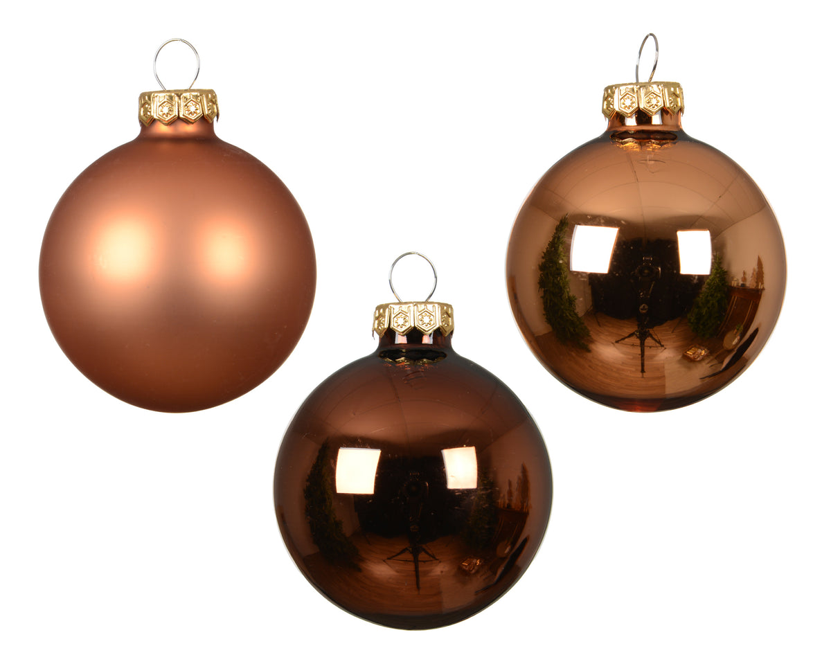 Matte & Shiny Brown & Bronze Mixed Glass Baubles 8cm - Pack of 16