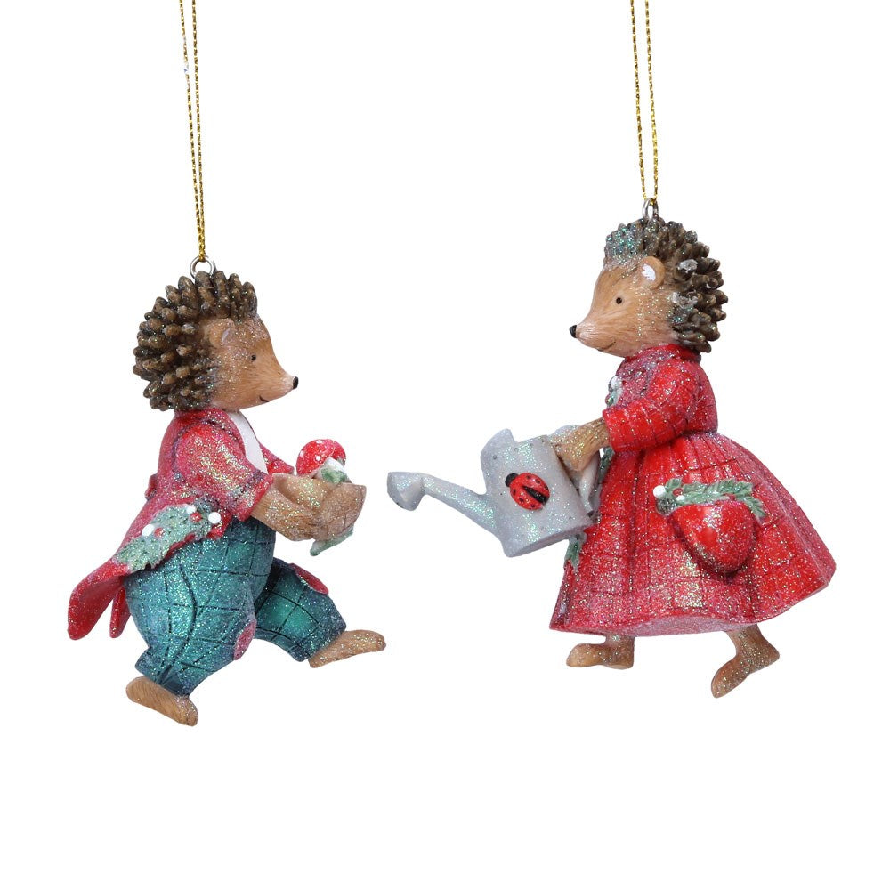 Gisela Graham Mr or Mrs Gardening Hedgehog Bauble 8cm