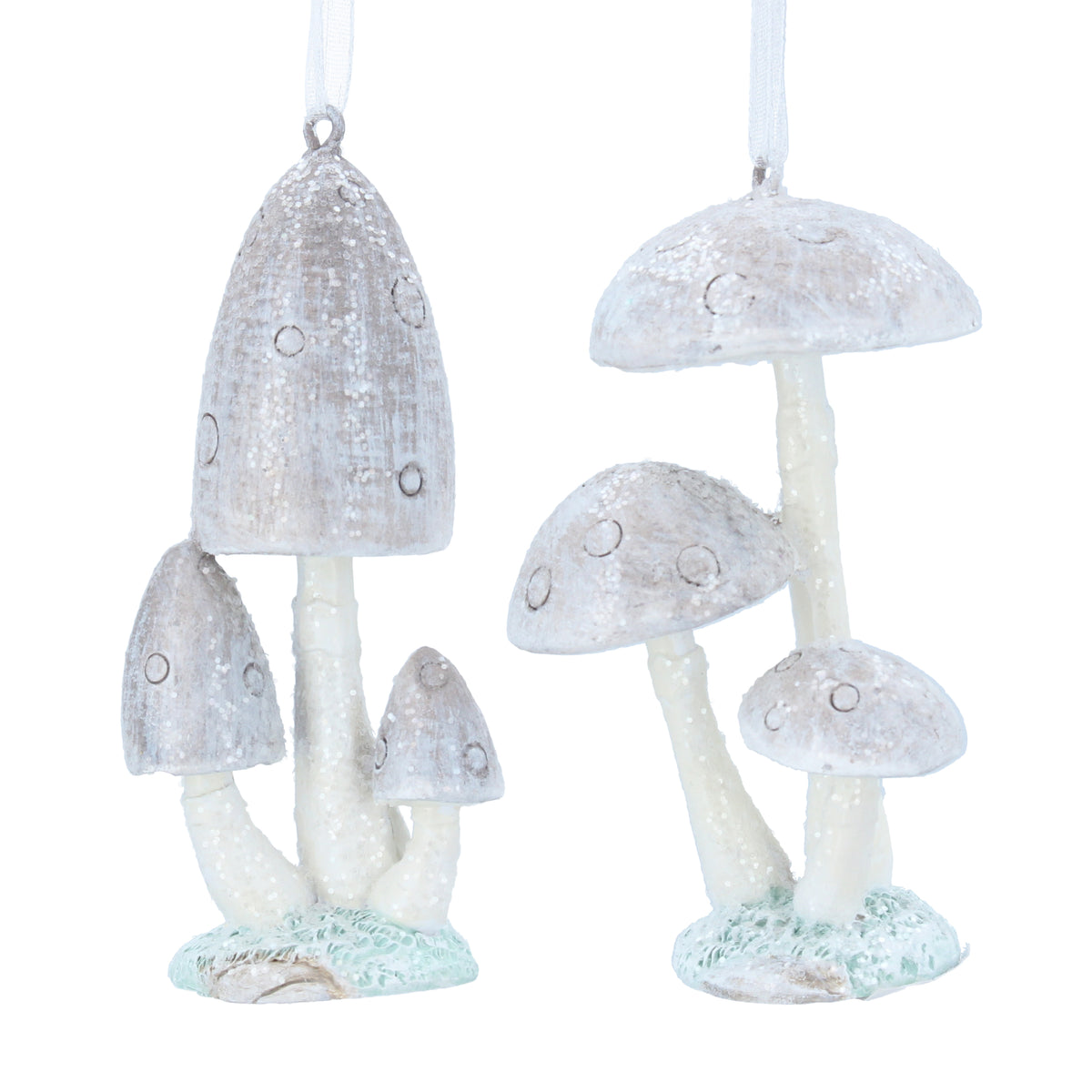 Gisela Graham - Grey Green Resin Toadstool Christmas Tree Decoration - Individual