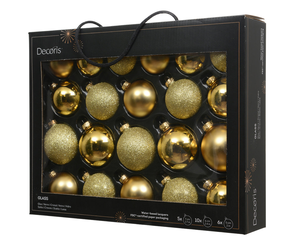 Light Gold 7cm Glass Baubles - Set of 21