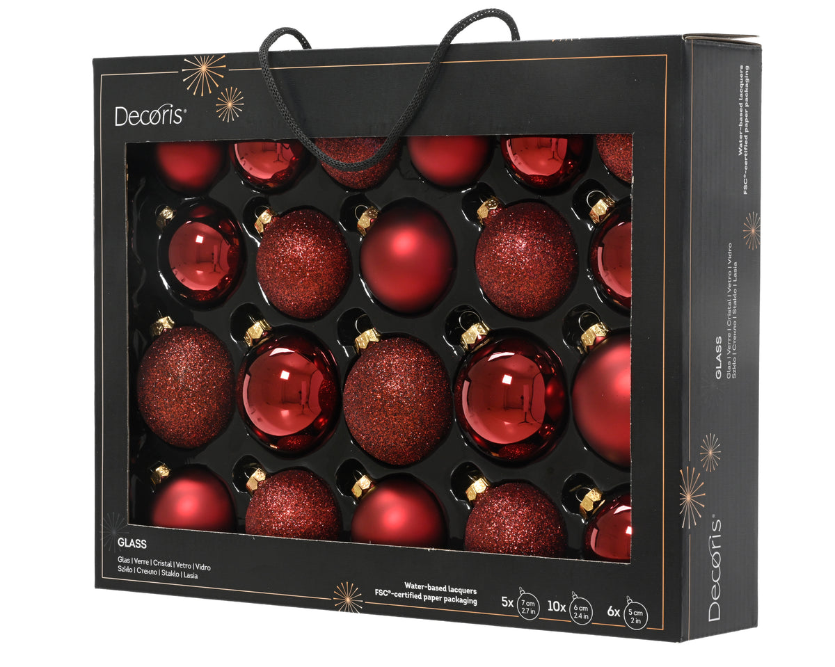 Oxblood Dark Red Glass Baubles - Set of 21