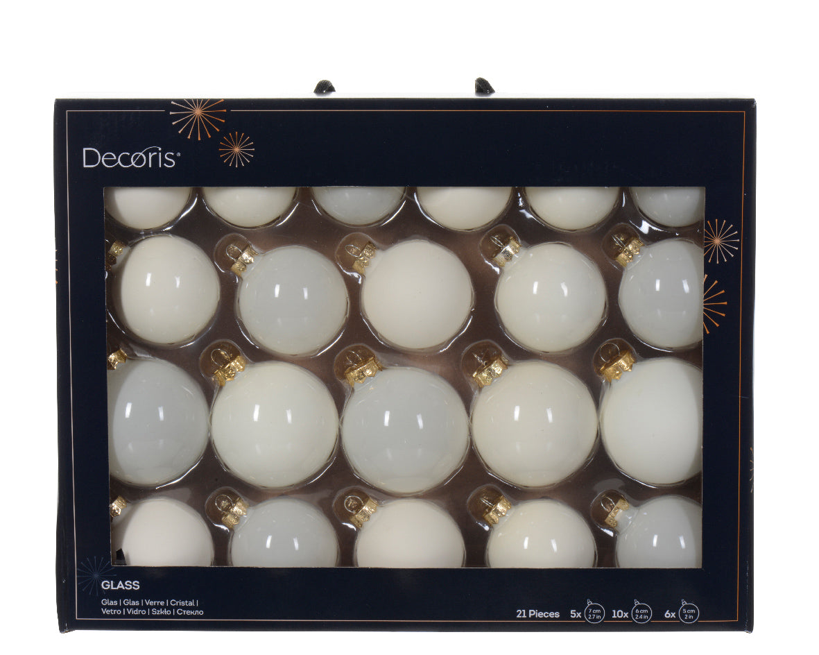 Wool White Glass Baubles - Set of 21