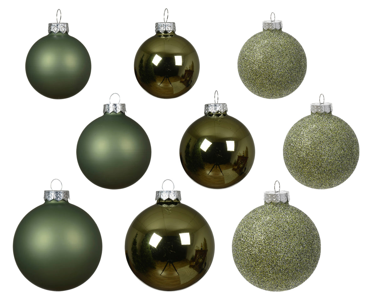 Rosemary Green Glass Baubles - Set of 21