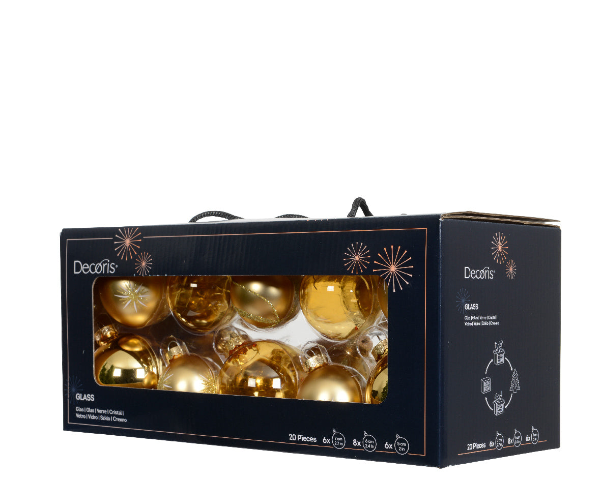 Light Gold Assorted Glass Baubles - Set of 20