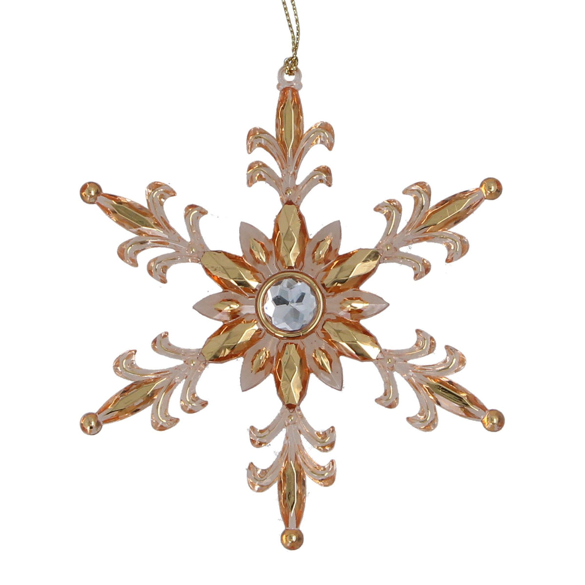 Gisela Graham - Acrylic Copper Metallic Snowflake with Diamanté Hanging Decoration - 12cm