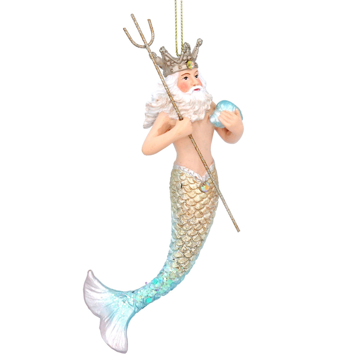 Gisela Graham - Blue and Gold Resin Neptune Merman with Trident Hanging Decoration