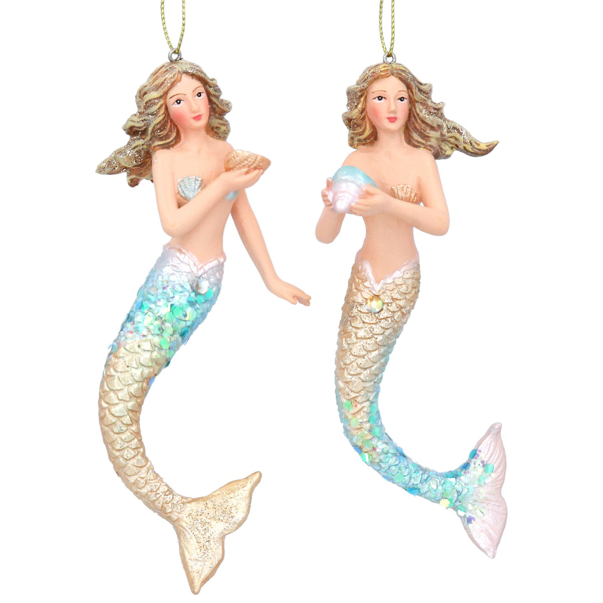 Gisela Graham - Blue & Gold Resin Mermaid Hanging Decoration - Single