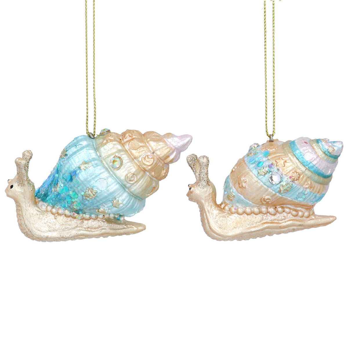Gisela Graham - Blue & Gold Pearlescent Sea Snail Christmas Bauble