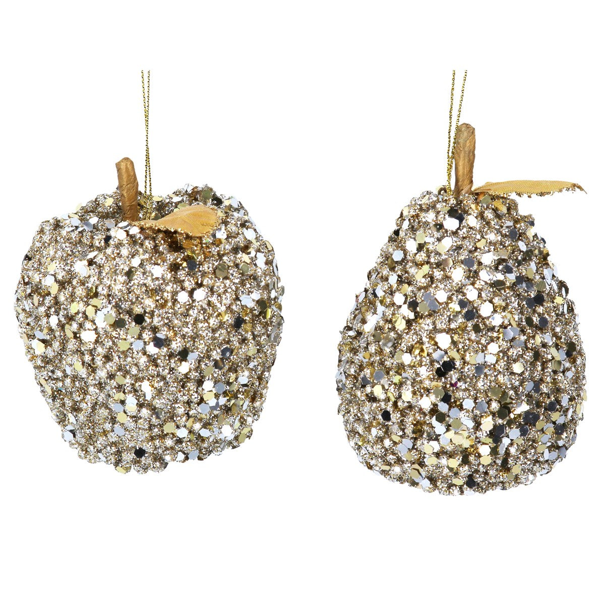 Gisela Graham - Gold Sequin Fruit Apple or Pear - 9cm