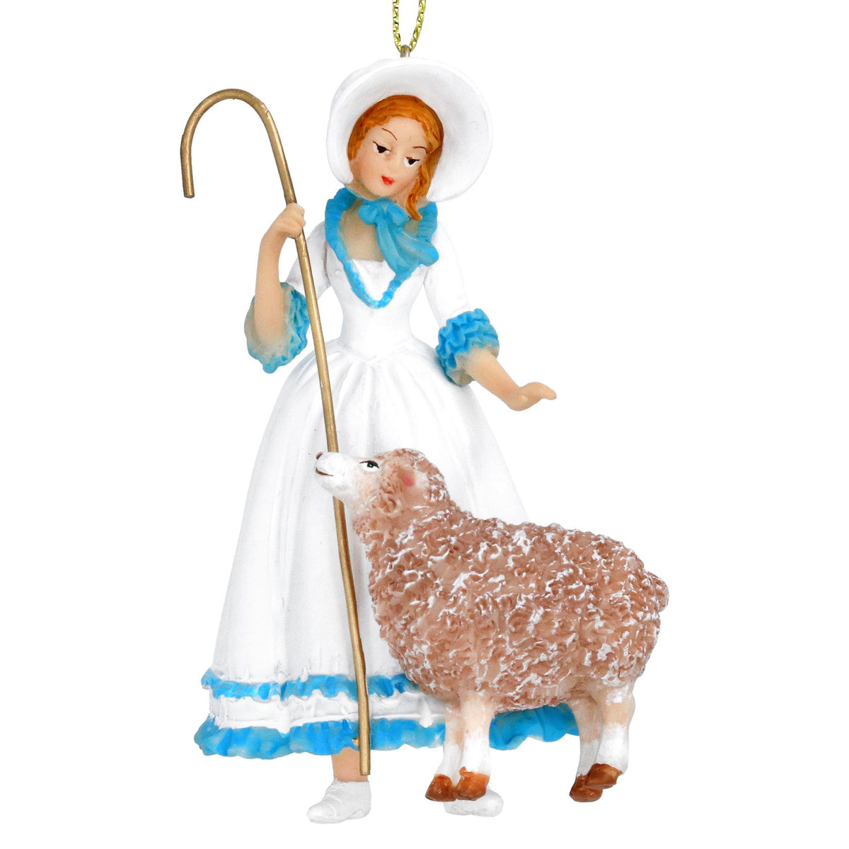 Gisela Graham - Resin Blue and White Bo Peep and Sheep Christmas Tree Decoration / Bauble
