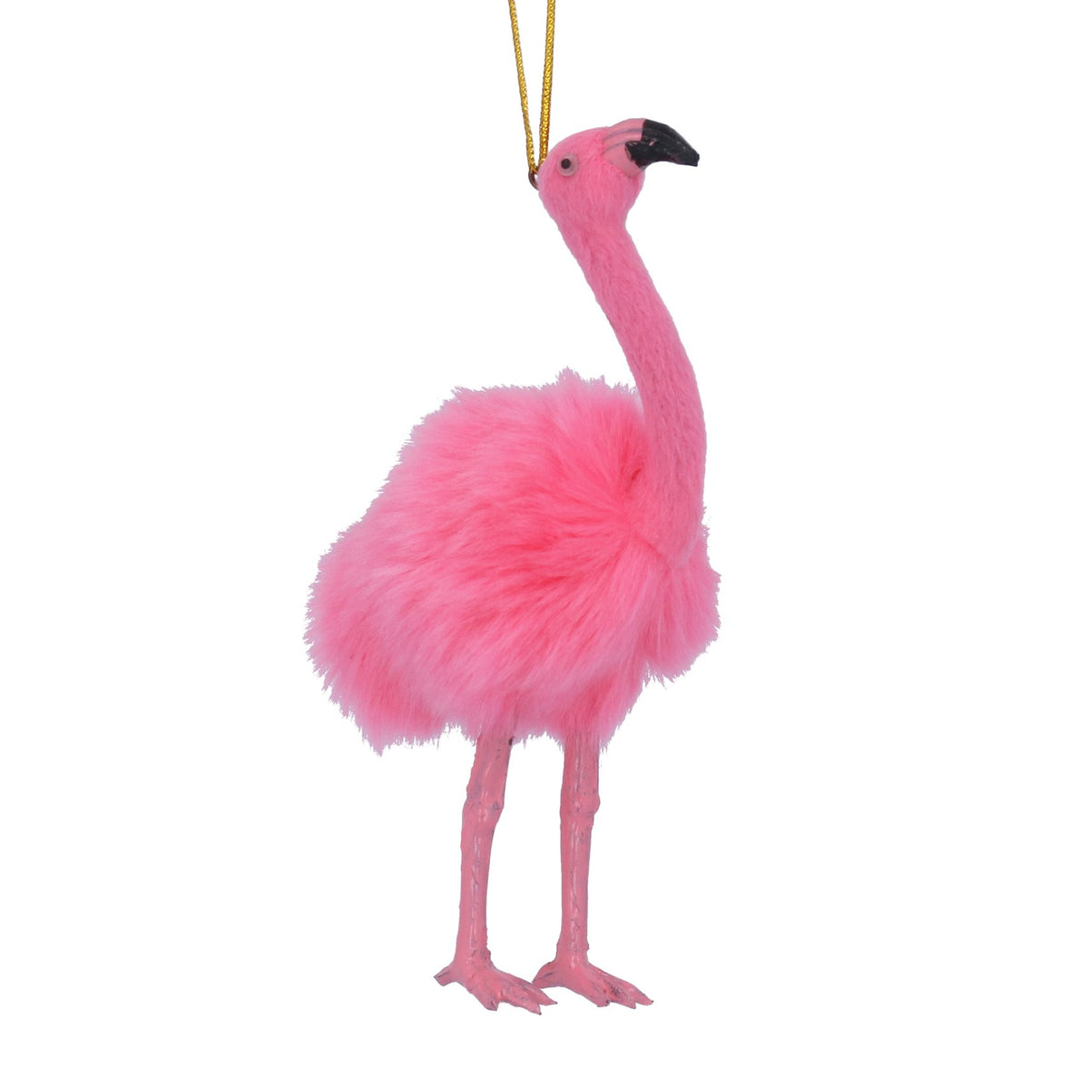 Gisela Graham Pink Faux Fur Flamingo Christmas Bauble - 18cm