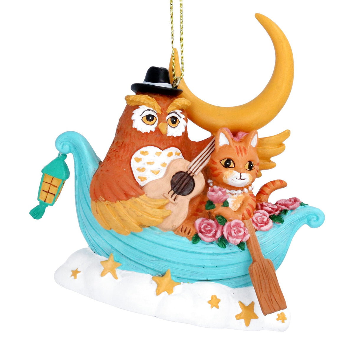 Gisela Graham Resin Owl and Pussycat in Boat Christmas Decoration