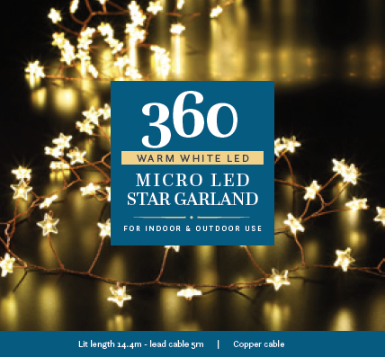 NOMA 360 Warm White Micro Star Garland with Copper Wire