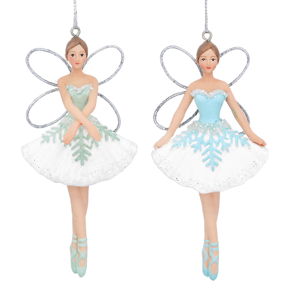 Gisela Graham - Blue or Green Resin Fairy Christmas Tree Decoration / Bauble