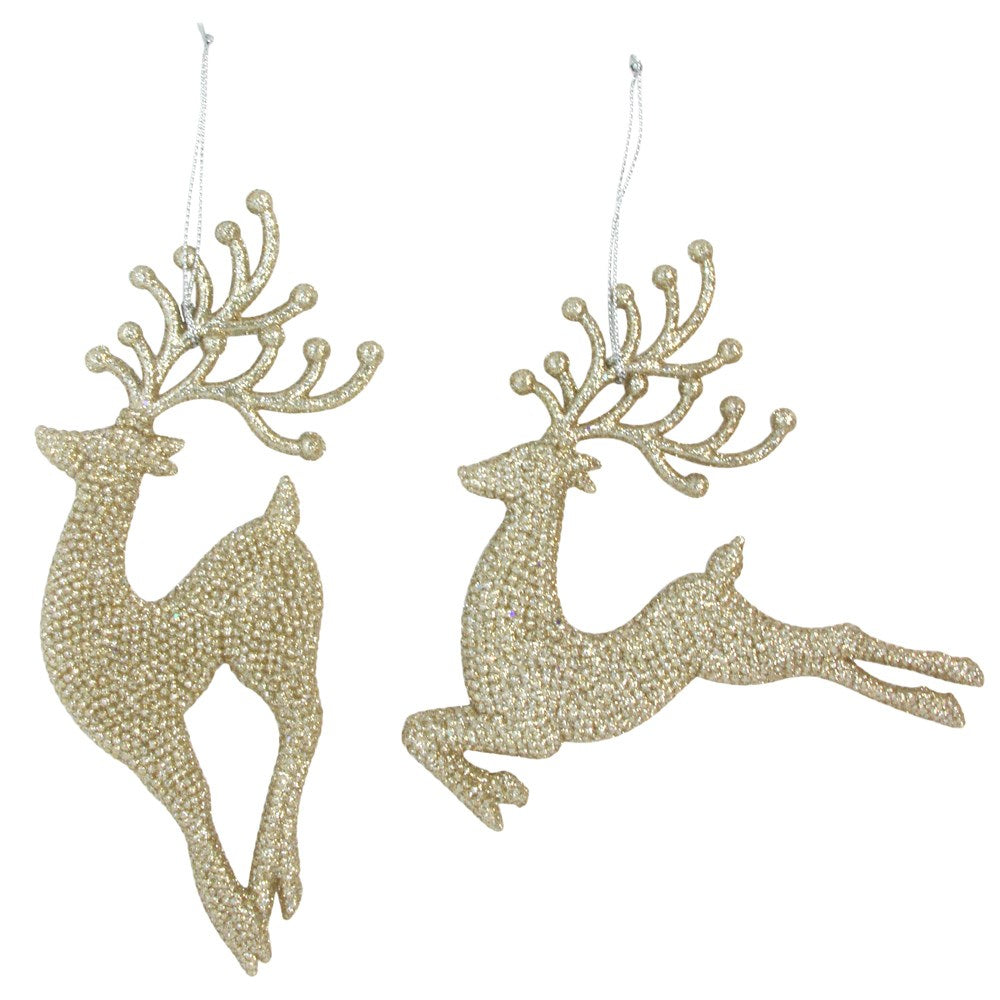 Gisela Graham Pale Gold Sparkling Reindeer Acrylic Decoration - 14cm