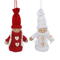 Gisela Graham Red or White Knitted Scandi Girl with Heart Wooden Decoration - 16cm