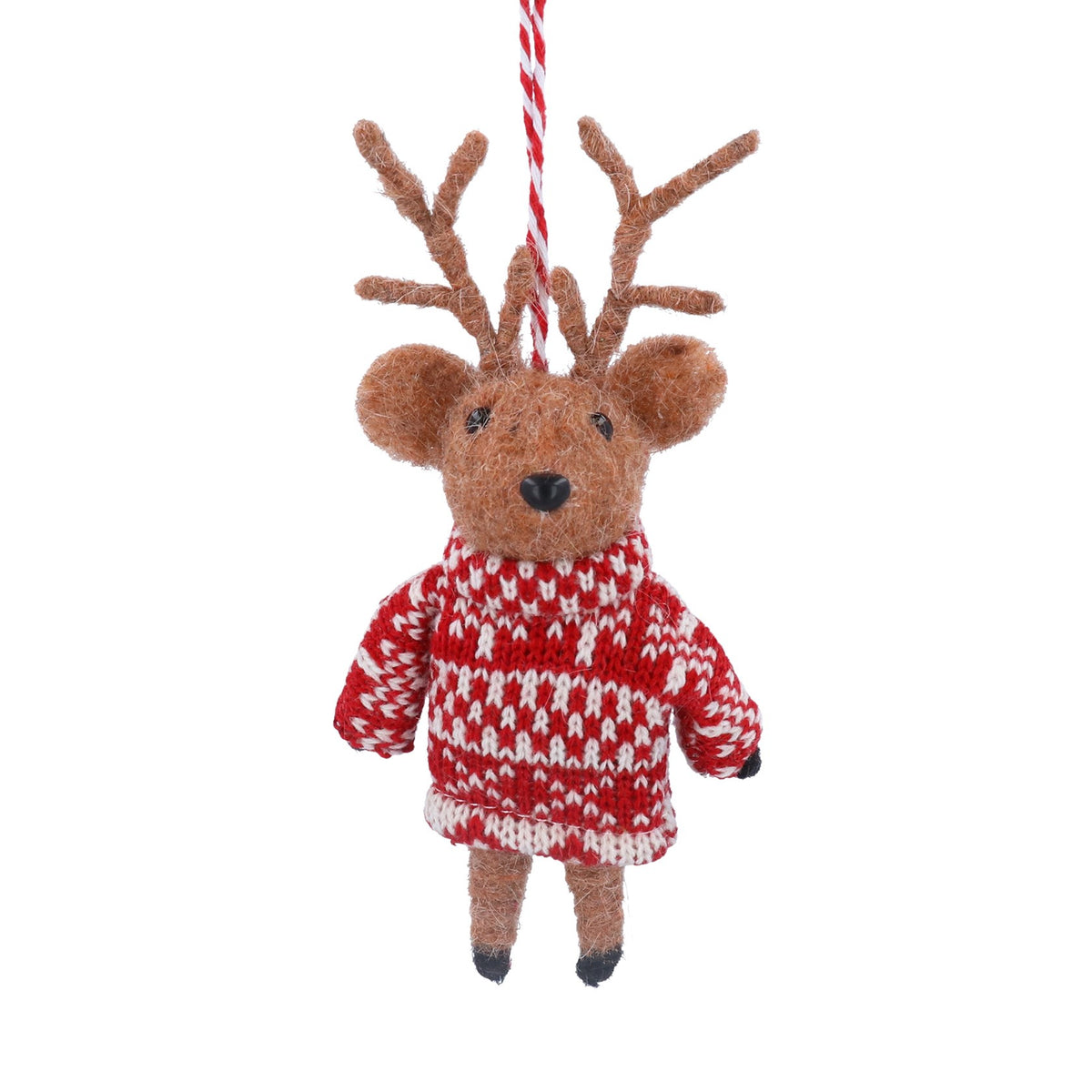 Gisela Graham - Mixed Wool Reindeer Girl with Scandi Dress Hanging Tree Decoration