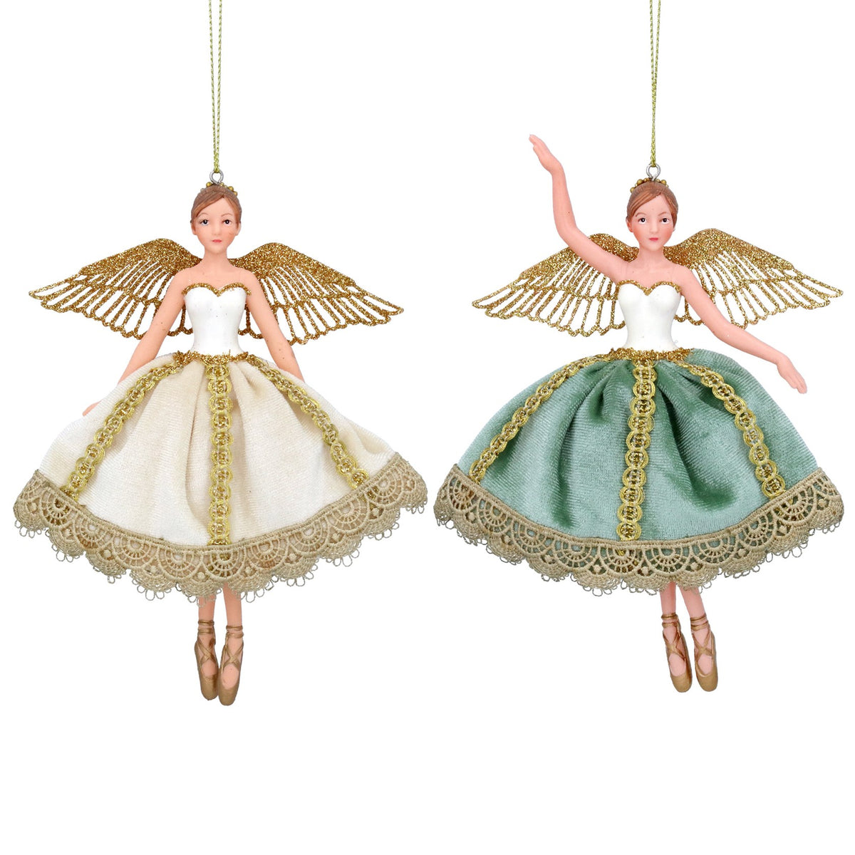 Gisela Graham - Large Cream/Gold/Green Fairy Hanging Decoration