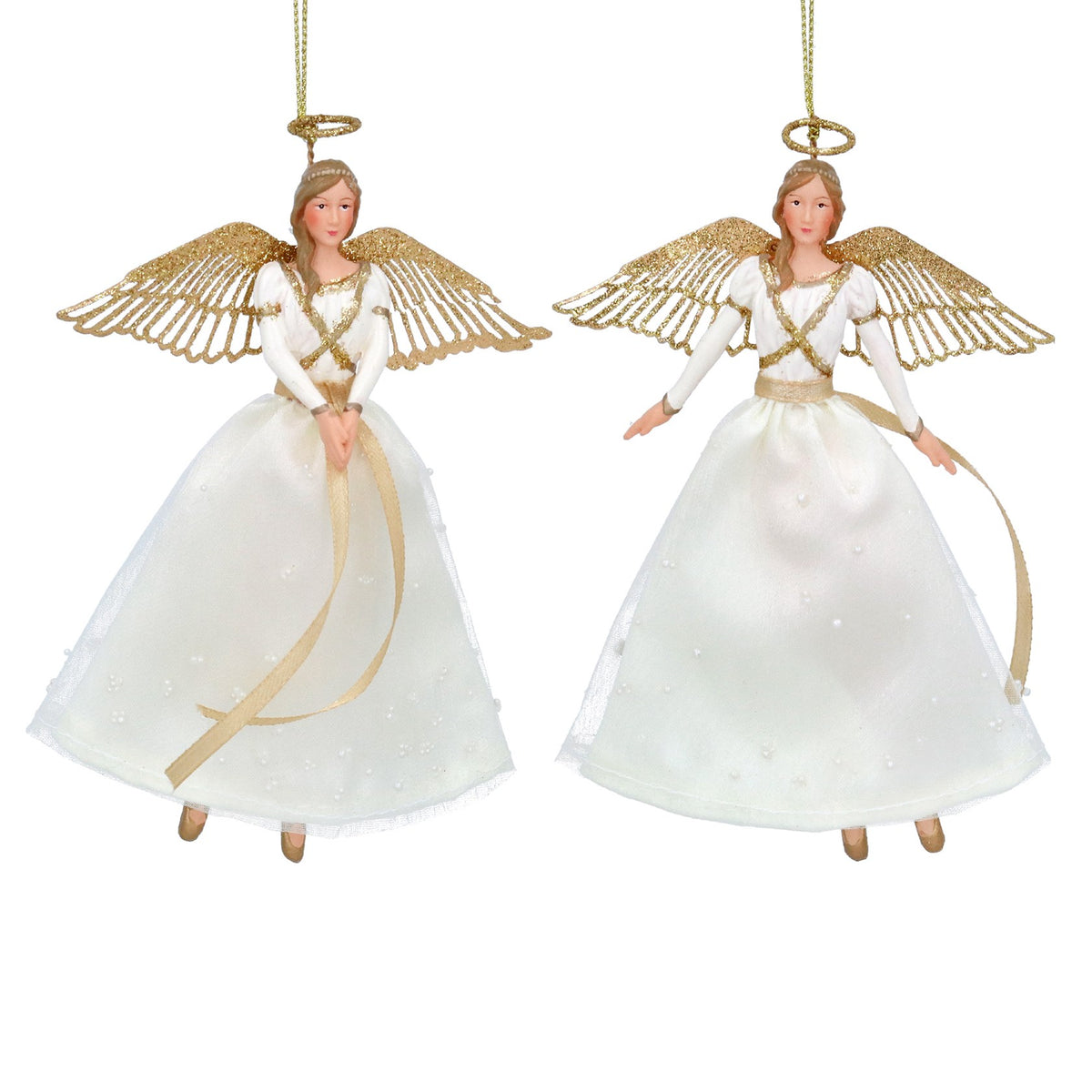 Gisela Graham - Cream and Gold Angel Hanging Decoration